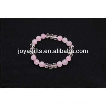 Cuentas de cristal rosa hechas a mano con pulsera de cuarzo rosa natural